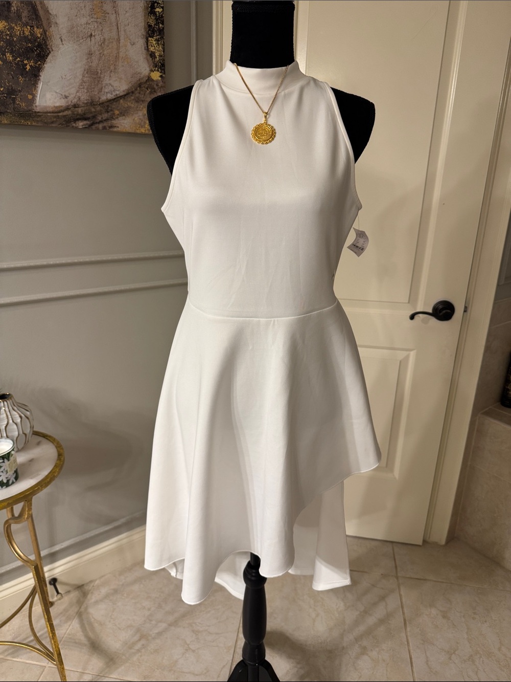 New York & Company White Sleeveless Asymmetric Hem Dress or top